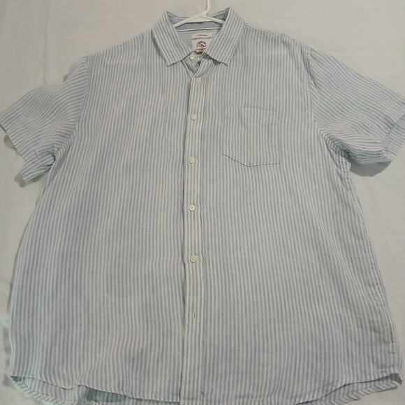 Panama Jack Blue and White Stripe Short-Sleeved Button-Up Shirt 100% Linen XL - Picture 4 of 10